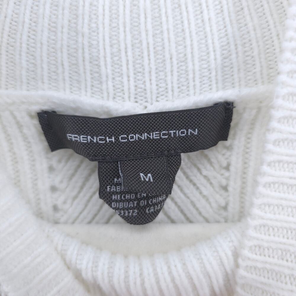 French Connection White Polymide Crop LaceKnit MockNeck Sweater Balloon Sleeve M - Picture 6 of 11